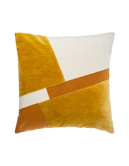 COUSSIN VELOURS PATCHWORK OCRE 40X40cm HOME SWEET HOME Linge de maison