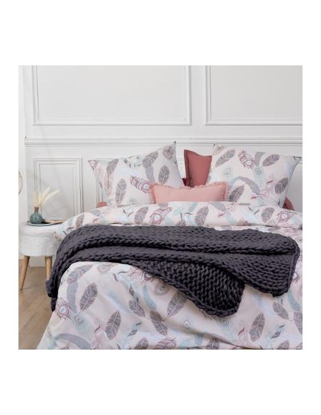 PLAID MAILLE XL GRIS 125X150cm HOME SWEET HOME Linge de maison