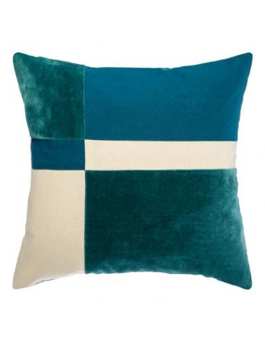 COUSSIN VELOURS COTELE PATCHWORK BLEU 40X40cm HOME SWEET HOME Linge de maison