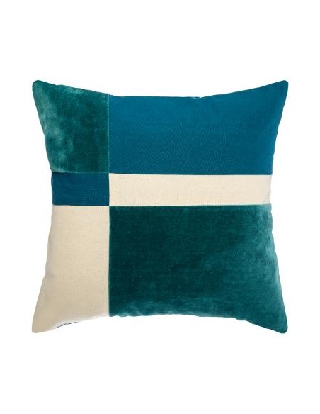 COUSSIN VELOURS COTELE PATCHWORK BLEU 40X40cm HOME SWEET HOME Linge de maison