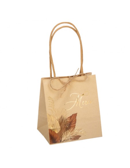 SAC CADEAU \"MERCI\" PALM LEAF PAP TEXT SABLE OR 10X11X7CM+FICELLE HOME SWEET HOME Objet de décoration