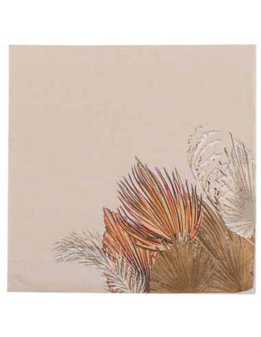 16 SERVIETTES PALM LEAF DEGRADE DE SABLE ET OR 3 PLIS 33X33CM HOME SWEET HOME Objet de décoration