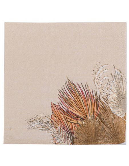 16 SERVIETTES PALM LEAF DEGRADE DE SABLE ET OR 3 PLIS 33X33CM HOME SWEET HOME Objet de décoration