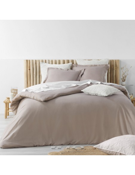 PARURE 3 P. 260 x 240 CM COTON LAVE UNI 57 FILS STONALIA TAUPE HOME SWEET HOME Linge de maison