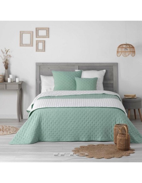 CHEMIN DE LIT MATELASSE 80 x 180 CM MICROFIBRE BICOLORE MELLOW CHIC MENTHE/BLANC HOME SWEET HOME Dessus de lit