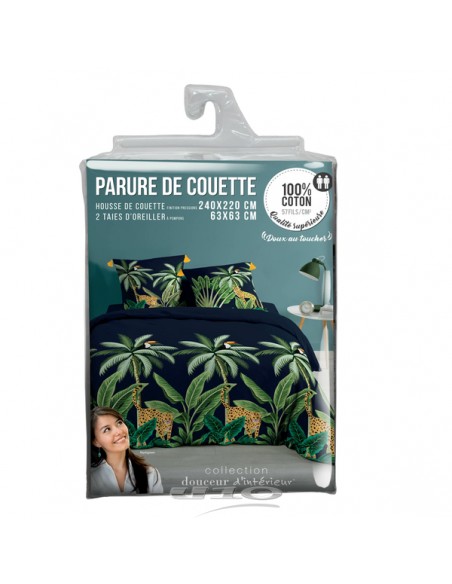 PARURE 3 P. 240 x 220 CM IMPRIME 57 FILS MYSTIGREEN HOME SWEET HOME Linge de maison