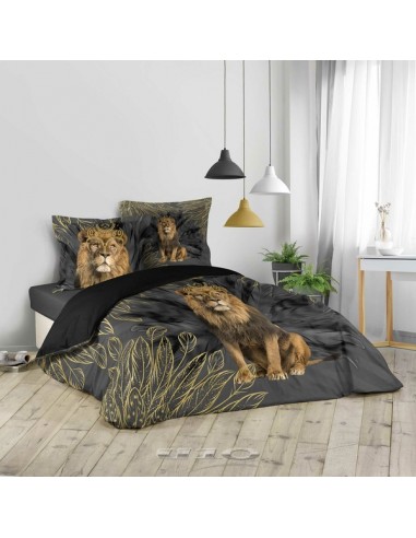 PARURE 3 P. 240 x 220 CM IMPRIME 42 FILS lion JUNGOLEO HOME SWEET HOME Linge de maison