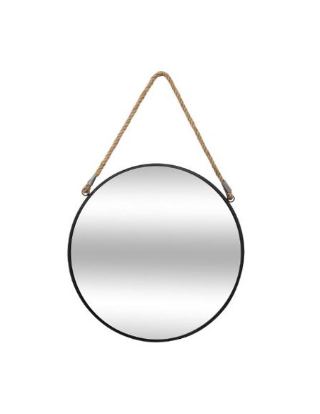 MIROIR METAL ROND CORDE NOIR D55cm HOME SWEET HOME Porte-manteaux & Miroirs