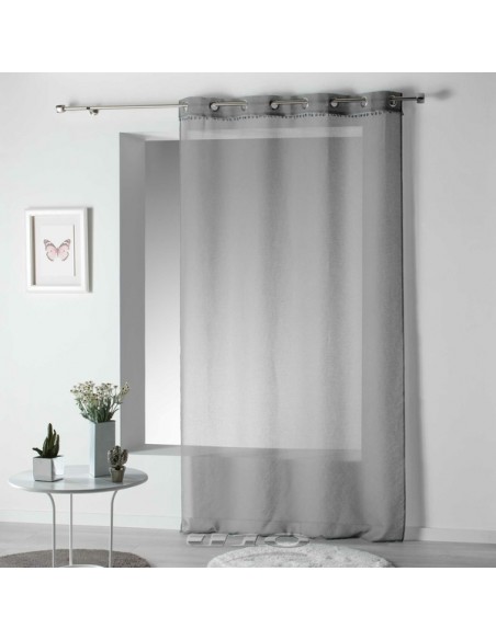 PANNEAU A OEILLETS 140 x 240 CM VOILE SABLE TOP POMPONS POUPETTE GRIS HOME SWEET HOME Linge de maison