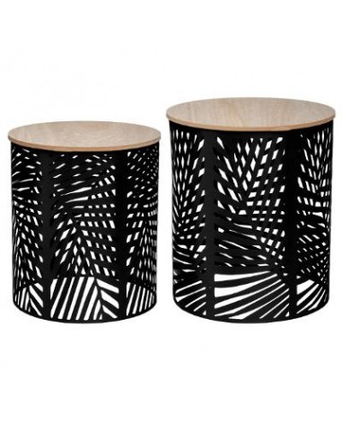 Set de 2 tables à café \"Feuilles\" noir HOME SWEET HOME Tables basse & Tables de salon