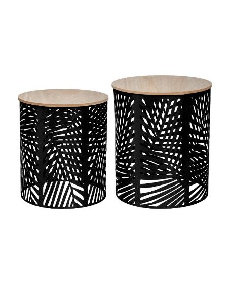 Set de 2 tables à café \"Feuilles\" noir HOME SWEET HOME Tables basse & Tables de salon