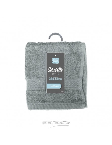 SERVIETTE INVITE 30 x 50 CM EPONGE UNIE COLORS GRIS HOME SWEET HOME Salle de bain