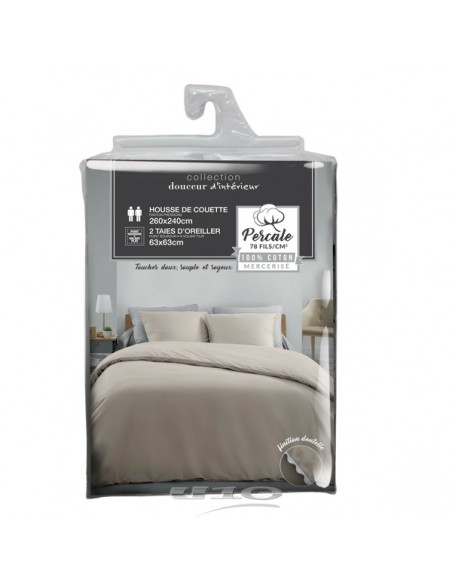 PARURE 3 P. 260 x 240 CM PERCALE UNI 78 FILS LOUMEA LIN/BLANC HOME SWEET HOME Linge de maison