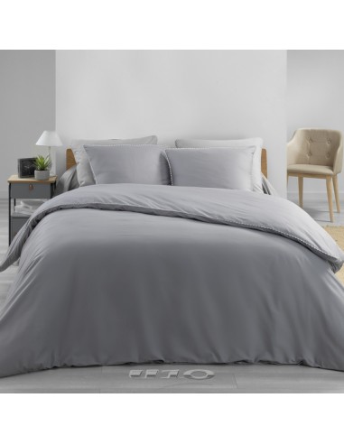 PARURE 3 P. 260 x 240 CM PERCALE UNI 78 FILS LOUMEA GRIS/BLANC HOME SWEET HOME Linge de maison