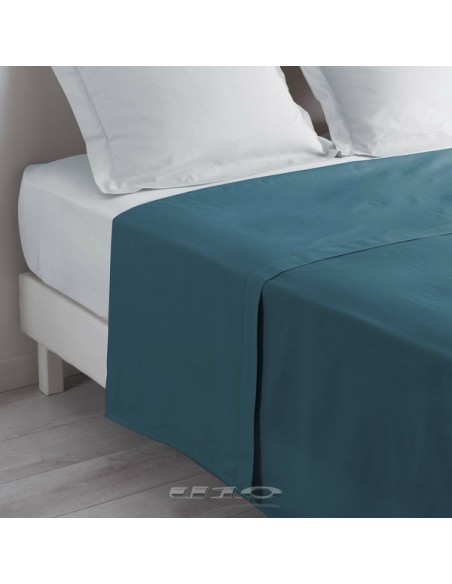 DRAP PLAT 1 PERSONNE 180 x 290 CM UNI 57 FILS LINA BLEU NUIT +POINT BOURDON HOME SWEET HOME Linge de maison