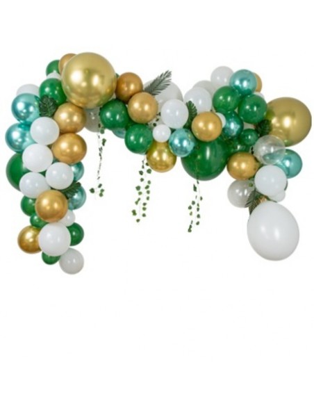 KIT ARCHE DE 86 BALLONS TROPICOOL DEGRADE DE VERT OR ET FEUILLES TROPICALES HOME SWEET HOME Art de la table