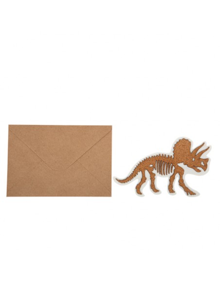 4 INVITATIONS DINOSAURE EN LIEGE 15X9CM + 4 ENVELOPPES KRAFT HOME SWEET HOME Décoration festive