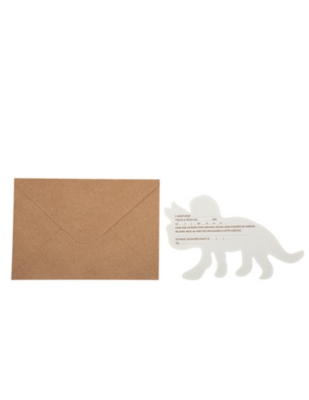 4 INVITATIONS DINOSAURE EN LIEGE 15X9CM + 4 ENVELOPPES KRAFT HOME SWEET HOME Décoration festive