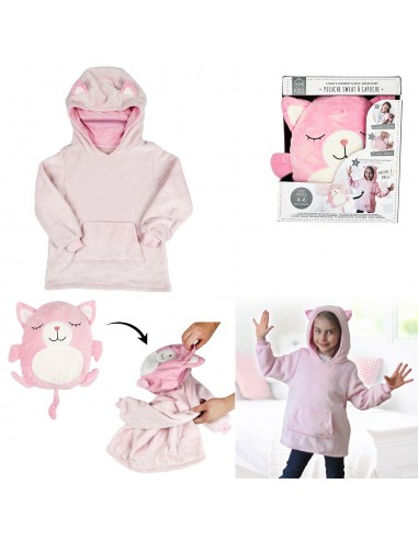 PELUCHE SWEAT A CAPUCHE CHAT ROSE HOME SWEET HOME Chambre pour enfant