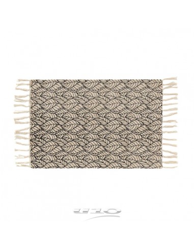 TAPIS RECTANGLE A FRANGES 60 x 90 CM COTON/JUTE IMPRIME KALINDA NOIR HOME SWEET HOME Objet de décoration