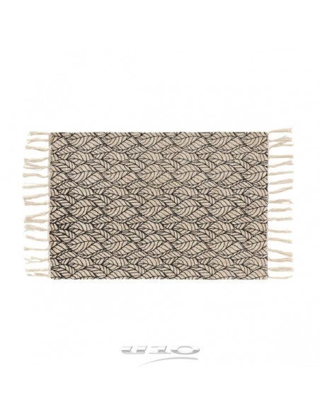 TAPIS RECTANGLE A FRANGES 60 x 90 CM COTON/JUTE IMPRIME KALINDA NOIR HOME SWEET HOME Objet de décoration