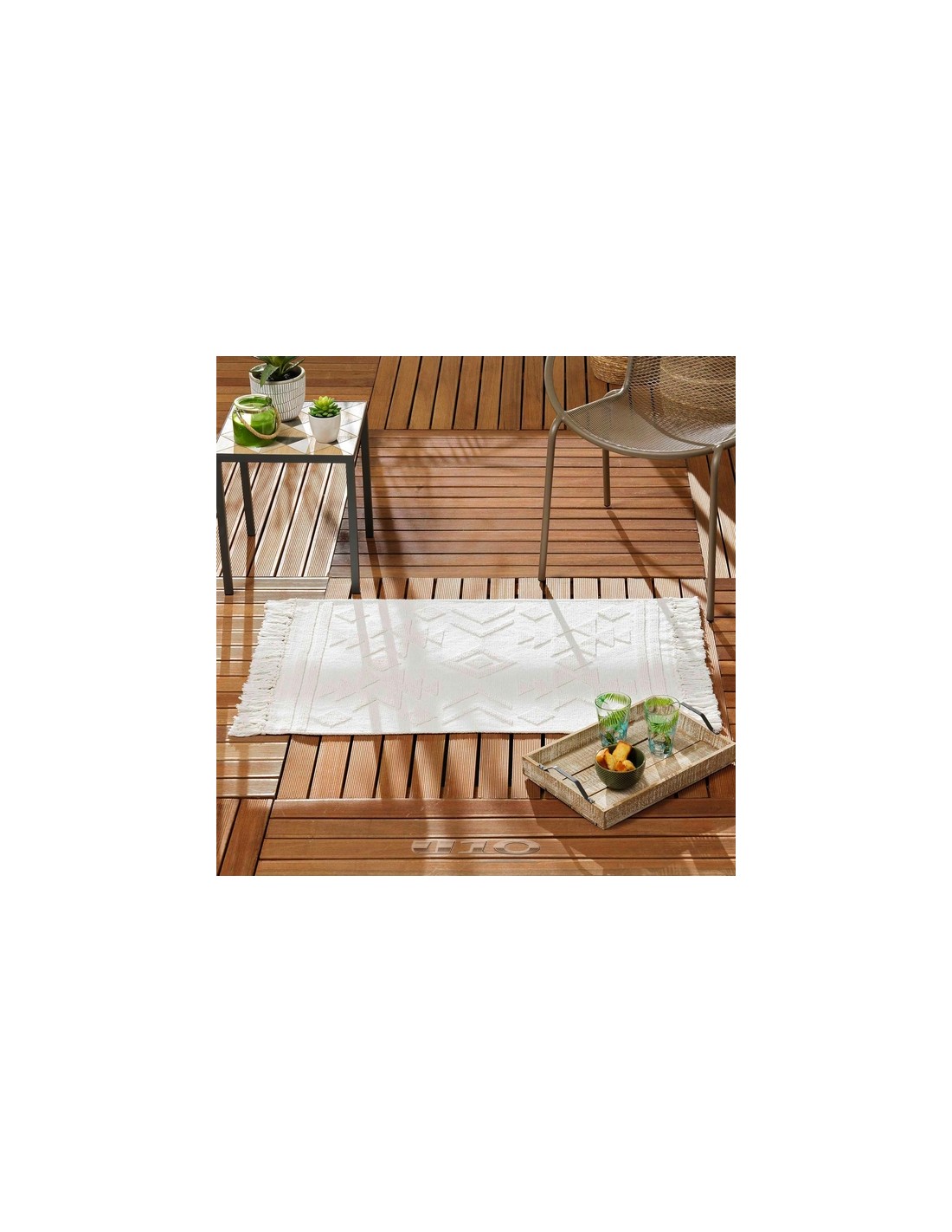 TAPIS RECTANGLE A FRANGES 120 x 170 CM COTON/JUTE IMPRIME KALINDA BLANC