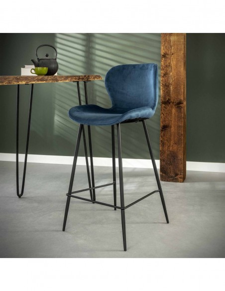 Tabouret de bar velours rond tube HOME SWEET HOME Chaises & Tabourets