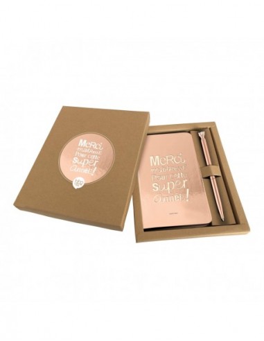 COFFRET CARNET + STYLO OR ROSE - MERCI MAITRESSE POUR CETTE SUPER ANNÉE HOME SWEET HOME Cadeau