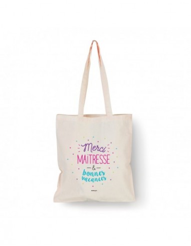 TOTE BAG NATUREL MERCI MAITRESSE ET BONNE VACANCES HOME SWEET HOME Cadeau