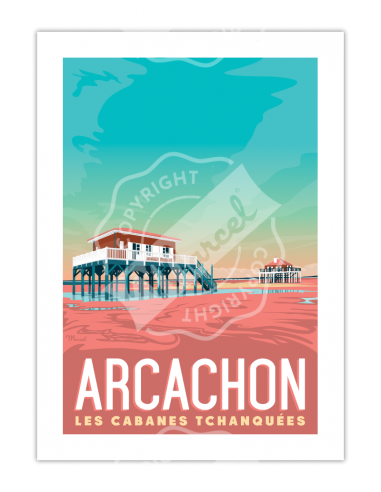 Affiche ARCACHON « Les Cabanes Tchanquées »  30x40cm HOME SWEET HOME Affiche Marcel Travels