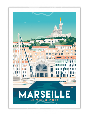 Affiche Marseille « le vieux port »  30x40cm HOME SWEET HOME Affiche Marcel Travels