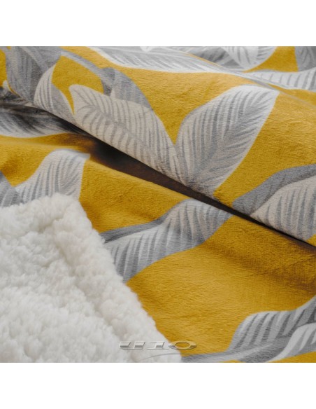 PLAID 125 x 150 CM VELOURS IMPRIME/SHERPA ISIBELLE JAUNE HOME SWEET HOME Linge de maison