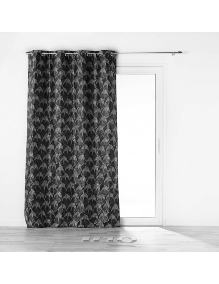 RIDEAU A OEILLETS 140 x 260 CM JACQUARD FLORIANI NOIR HOME SWEET HOME Linge de maison