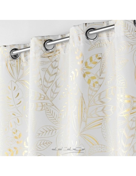 RIDEAU A OEILLETS 140 x 260 CM POLYESTER IMPRIME METALLISE BELFLOR BLANC/OR HOME SWEET HOME Linge de maison