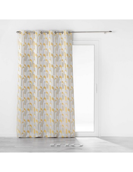 RIDEAU A OEILLETS 140 x 260 CM JACQUARD MEDICIS JAUNE HOME SWEET HOME Linge de maison