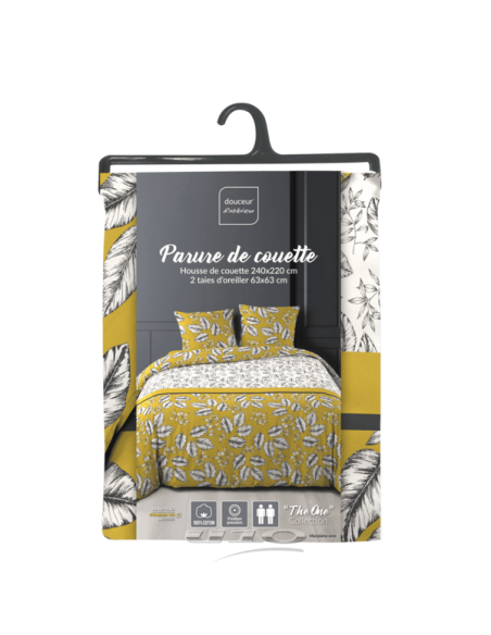 PARURE 3 P. 240 x 220 CM IMPRIME 52 FILS ALLOVER MARJOLAINE OCRE HOME SWEET HOME Linge de maison