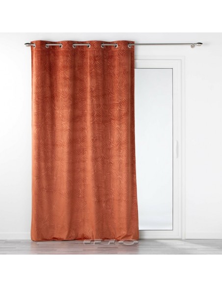 RIDEAU A OEILLETS 140 x 240 CM OCCULTANT VELOURS RELIEF ANALIA TERRACOTTA HOME SWEET HOME Linge de maison