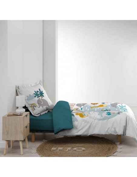 PARURE 2 P. 140 x 200 CM IMPRIME 42 FILS DESSIN PLACE ANIMALIA HOME SWEET HOME Chambre pour enfant