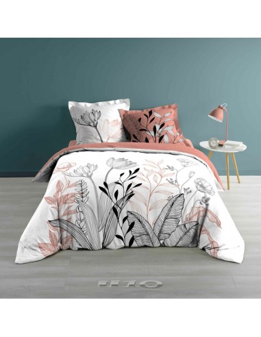 PARURE 3 P. 240 x 220 CM IMPRIME 57 FILS DESSIN PLACE AMELINA ROSE HOME SWEET HOME Linge de maison