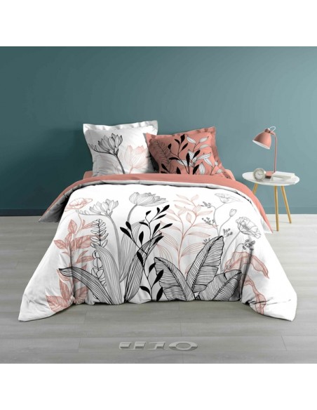 PARURE 3 P. 240 x 220 CM IMPRIME 57 FILS DESSIN PLACE AMELINA ROSE HOME SWEET HOME Linge de maison