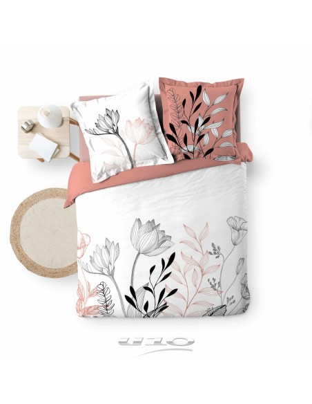 PARURE 3 P. 240 x 220 CM IMPRIME 57 FILS DESSIN PLACE AMELINA ROSE HOME SWEET HOME Linge de maison