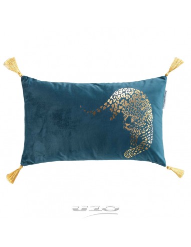 COUSSIN DEHOUSSABLE POMPON 30 x 50 CM VELOURS IMP. METAL. BAGUERA BLEU DES PLACE HOME SWEET HOME Linge de maison