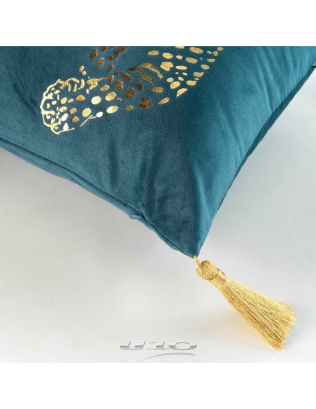 COUSSIN DEHOUSSABLE POMPON 30 x 50 CM VELOURS IMP. METAL. BAGUERA BLEU DES PLACE HOME SWEET HOME Linge de maison