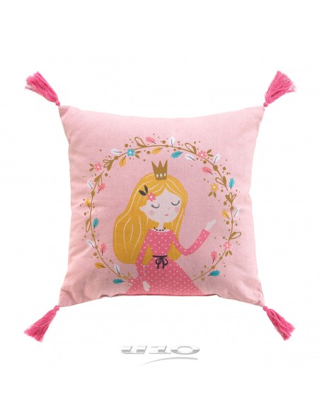 COUSSIN DEHOUSSABLE POMPONS 40 x 40 CM COTON IMPRIME PRINCESSE LICORNE DES PLACE HOME SWEET HOME Chambre pour enfant