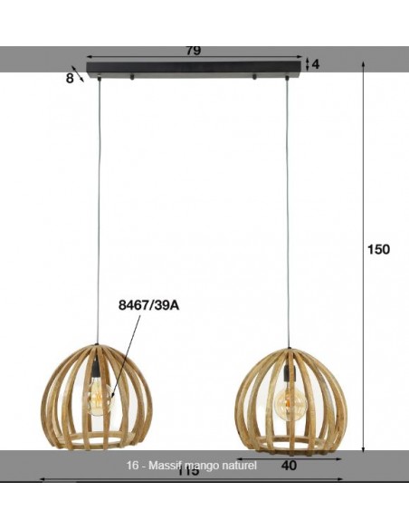 Suspension 2L barres en bois courbées HOME SWEET HOME Luminaires & Suspensions