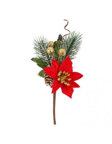 Branche Tradichic Poinsettia Rouge et Paillettes Or 16cm HOME SWEET HOME Noel