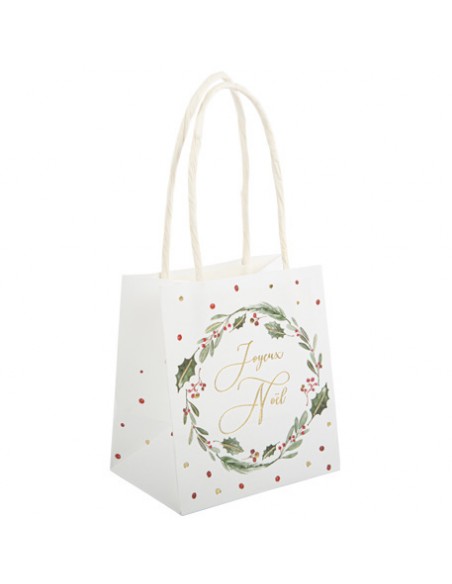 Sac Joyeux Noël Tradichic Vert, Rouge et Or 10 x 11 x 7cm et Anses Blanches HOME SWEET HOME Noel