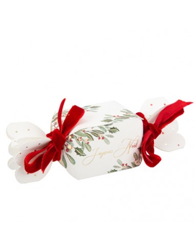 8 Contenants Papillottes Joyeux Noël Tradichic Vert, Rouge et Or 14,5 x 4 x 4 cm et Ruban Velours Rouge HOME SWEET HOME Noel