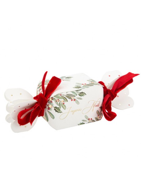 8 Contenants Papillottes Joyeux Noël Tradichic Vert, Rouge et Or 14,5 x 4 x 4 cm et Ruban Velours Rouge HOME SWEET HOME Noel