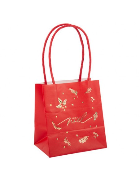 Sac Joyeux Noël Holly Christmas Rouge et Or 10 x 11 x 7cm et Anses Rouge HOME SWEET HOME Noel